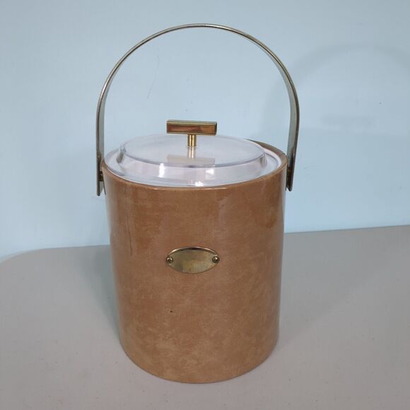 Vintage Ice Bucket George Briard Gold Wood Grain Trim bar cart mid centu… - Picture 1 of 6